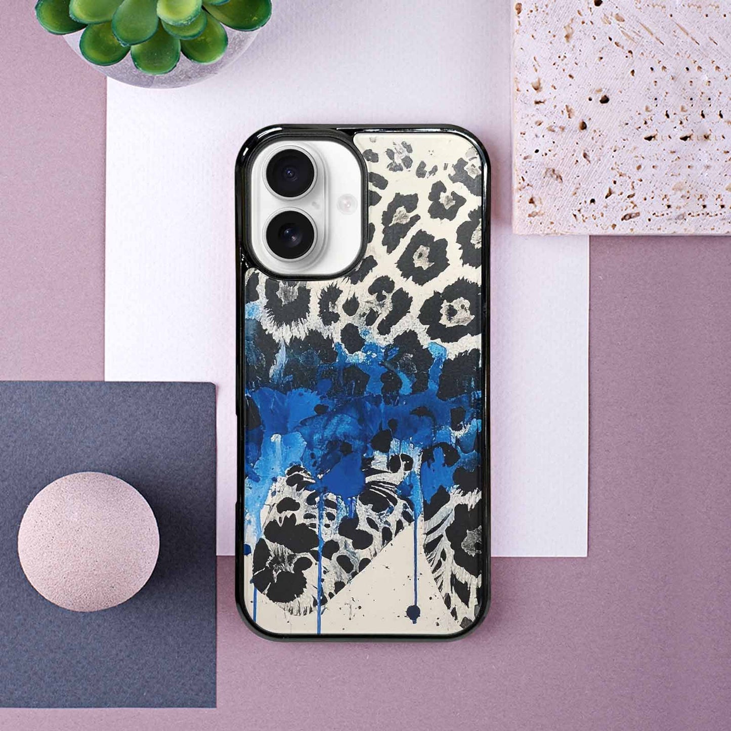 iPhone 16 Case — Animal Print Black Blue Ink Animal, Personalized Phone Case