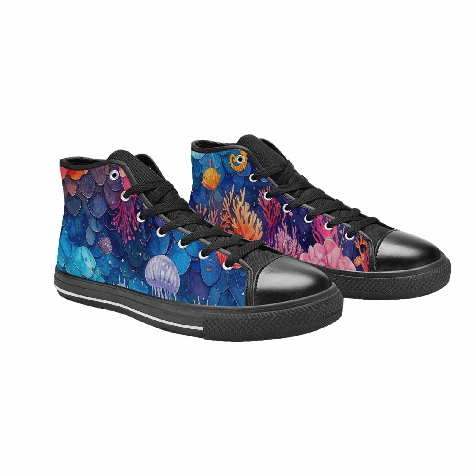 WOMEN'S Fish Scale Coral High Top Canvas Neon Fantasy Sneakers