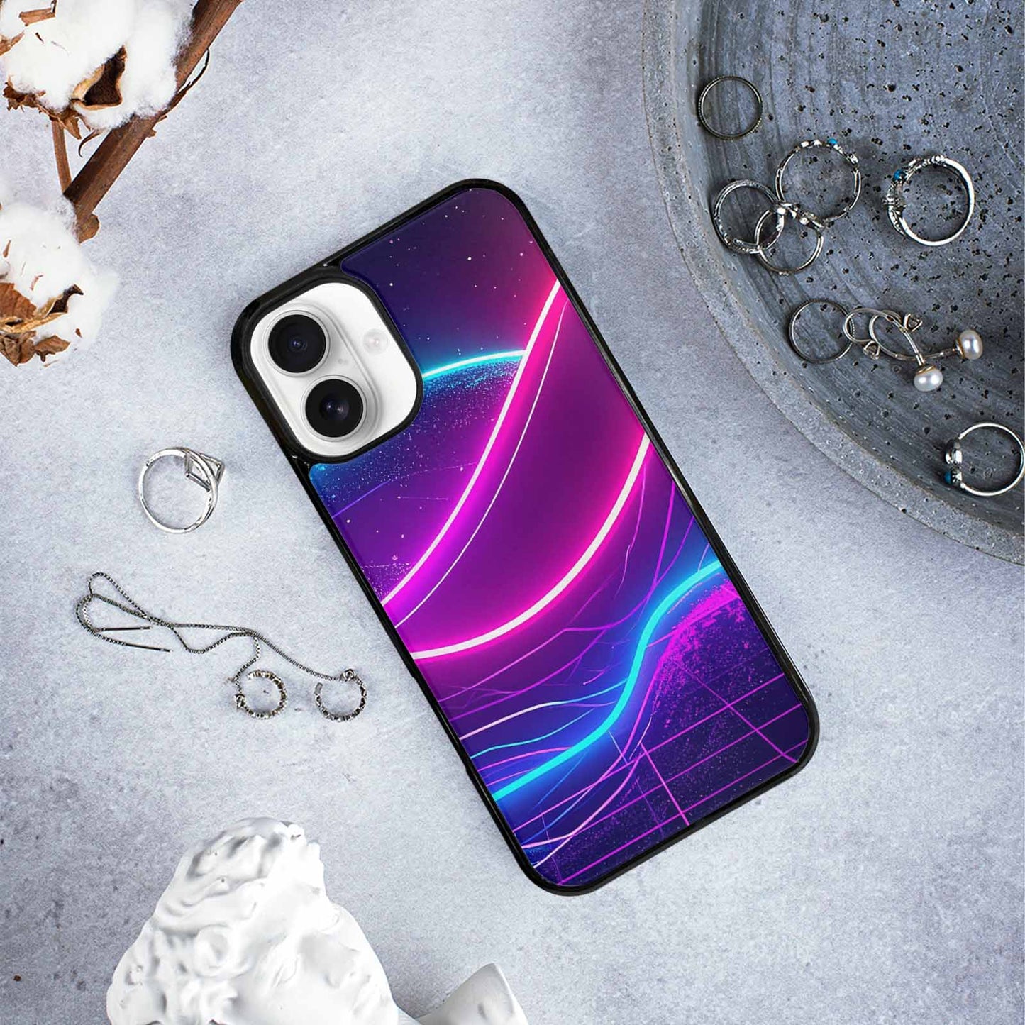 iPhone 16 Plus Case — 1980s Neon Cartoon Art Pattern, Custom Art Phone Cover