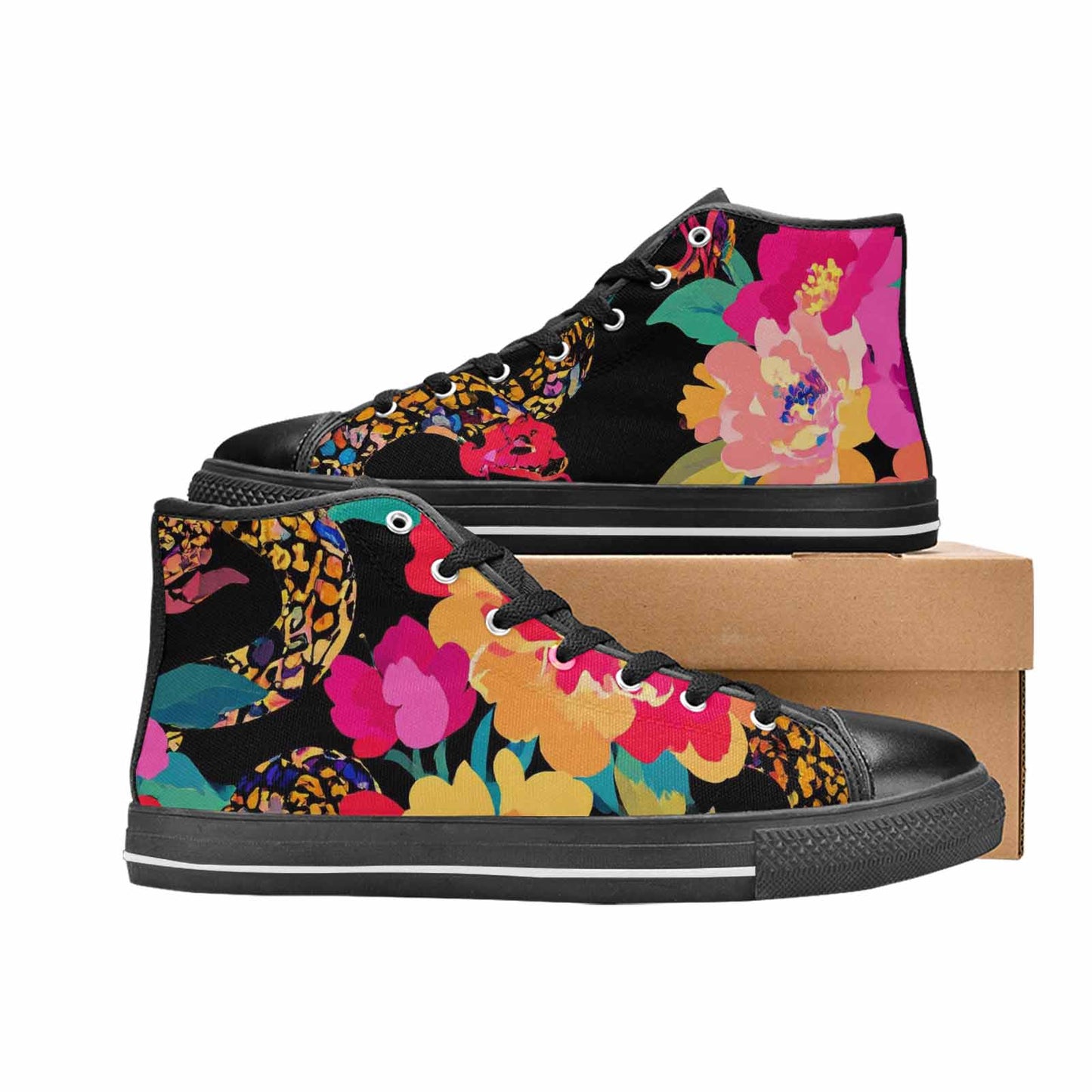WOMEN'S Floral Snake Print High Top Canvas Surreal Custom Sneakers