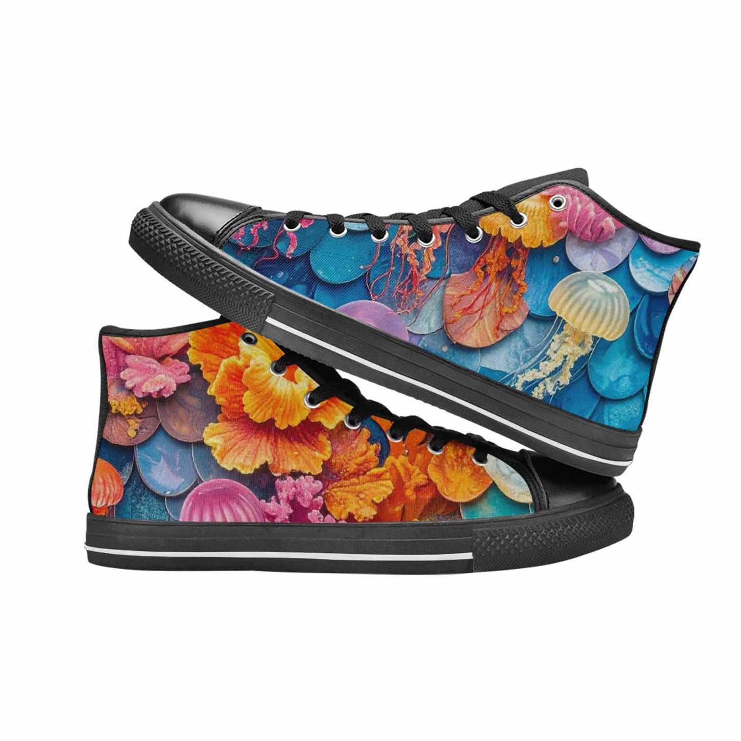 MEN'S Fish Scale Coral High Top Canvas Dark Academia Custom Sneakers