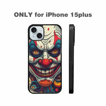 iPhone 15 Plus Case — Evil Circus Heads Faces Overlapping Patterns, Custom Made Phone Cover