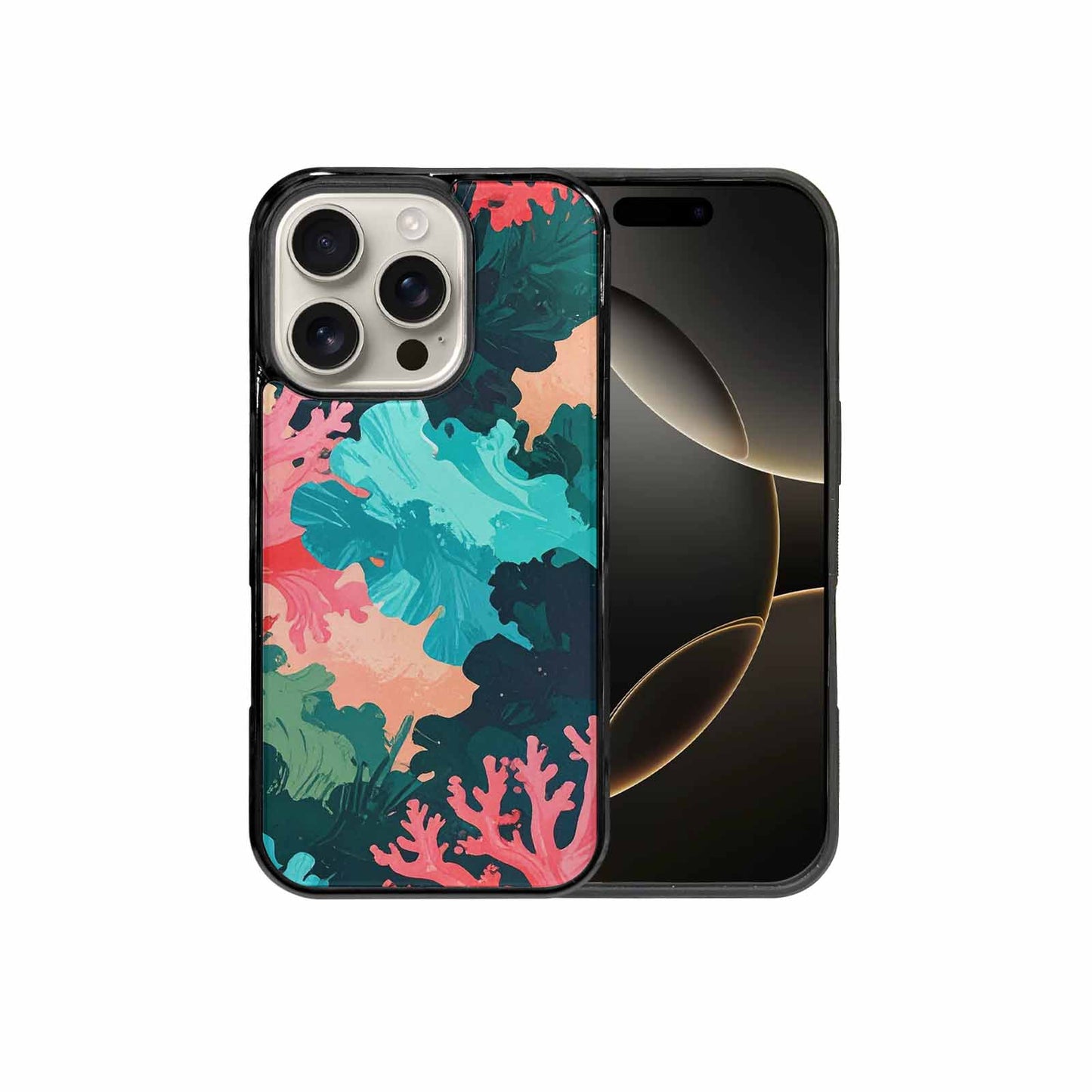iPhone 16 Pro Case — Camo Coral Turquoise, Custom Made Phone Cover