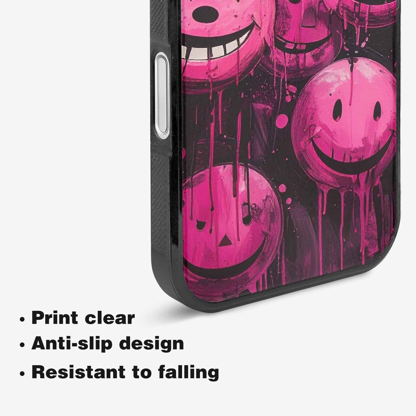 iPhone 16 Plus Case — Melting Moon Smiley Black Pink Ink, Customized Protective Case