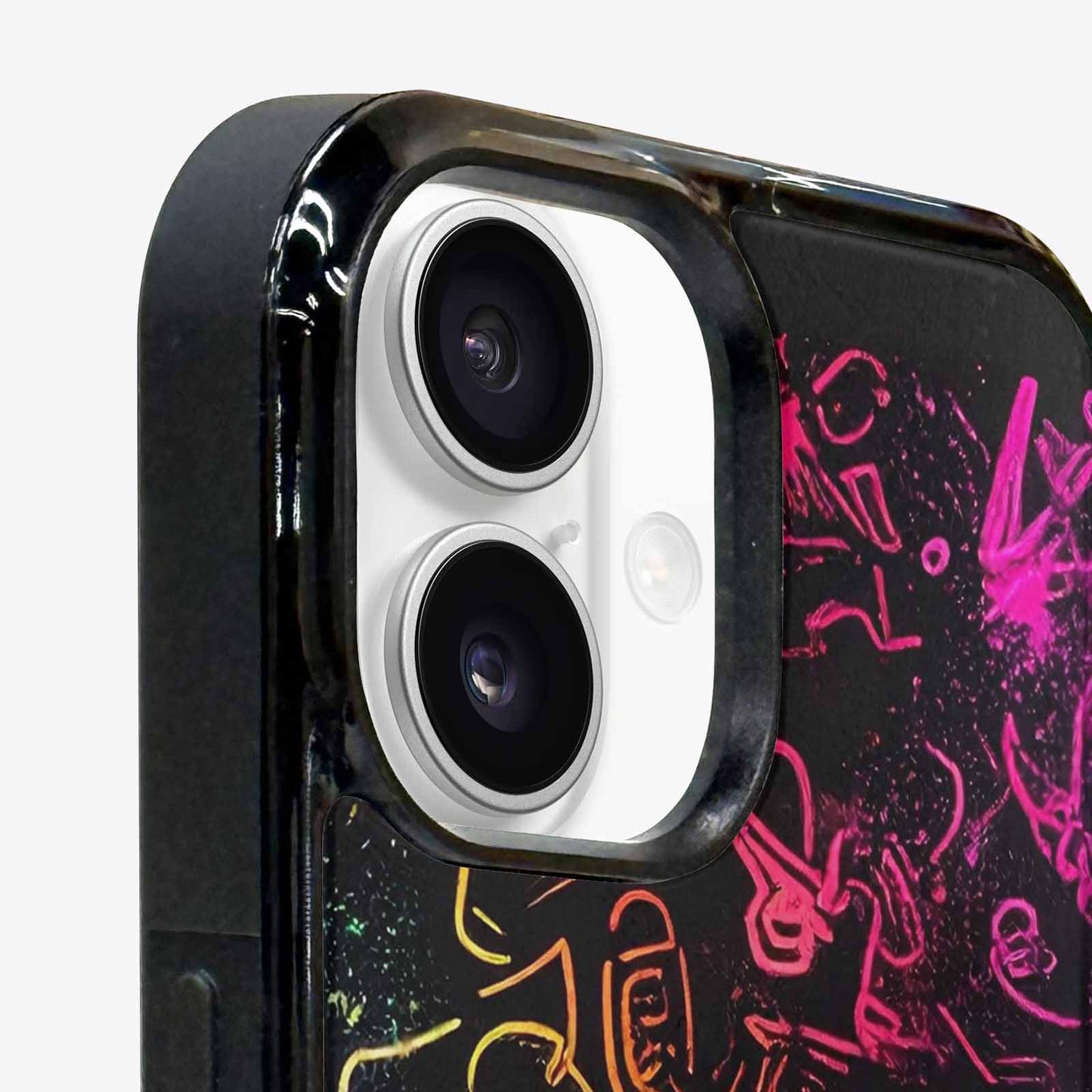 iPhone 16 Case — Neon Glow Outline Icon Pattern Hundreds, Custom Phone Case