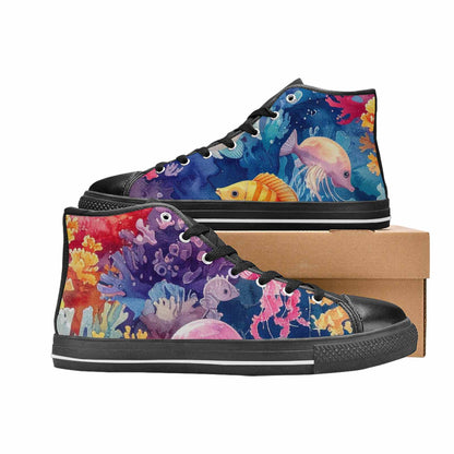 MEN'S Fish Scale Coral High Top Canvas Neon Fantasy Custom Sneakers