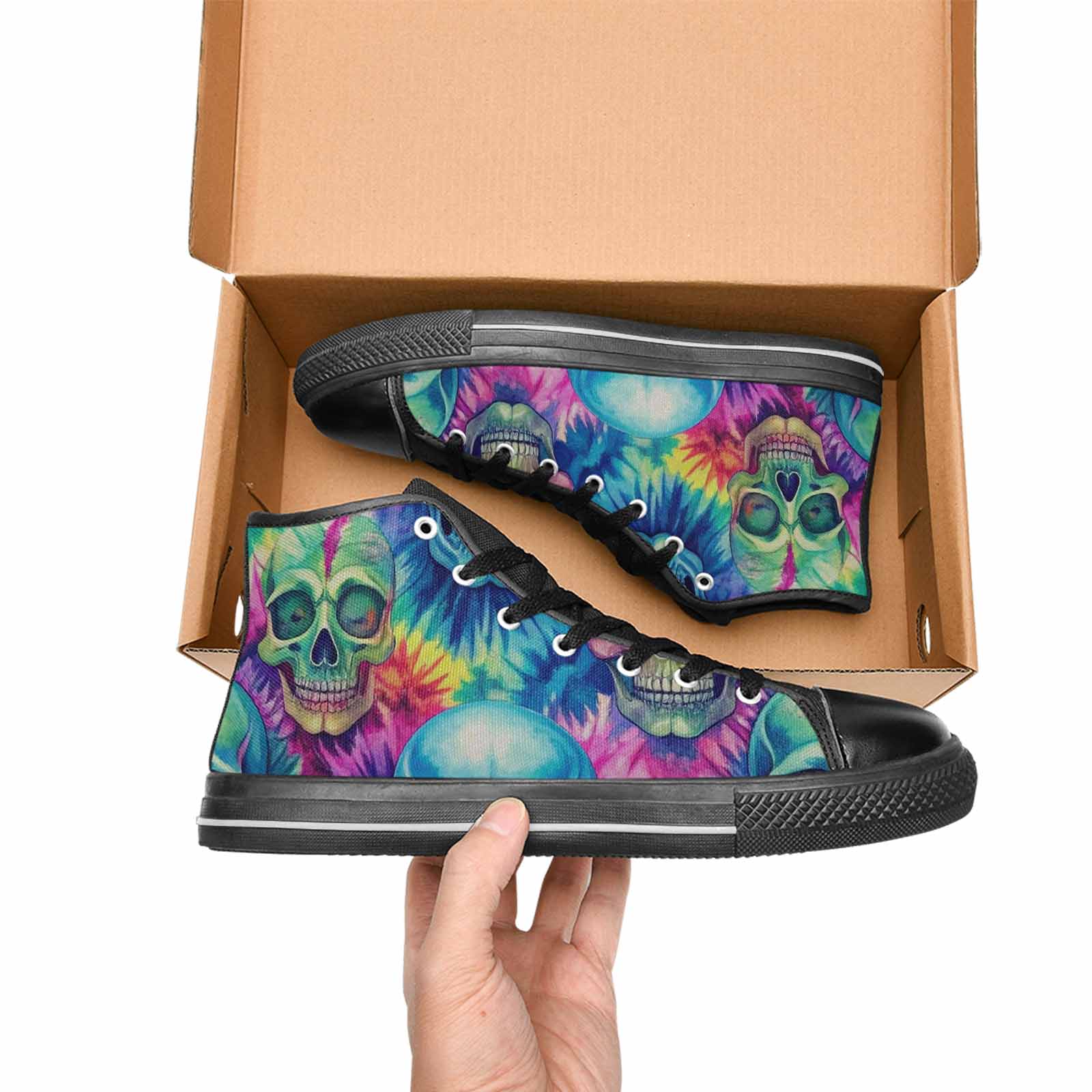 MEN'S Tie Dye Skulls Print High Top Canvas Aesthetic Sneakers