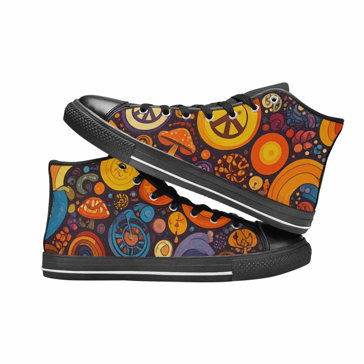 WOMEN'S Groovy 70S Peace High Top Canvas Grunge Shoes