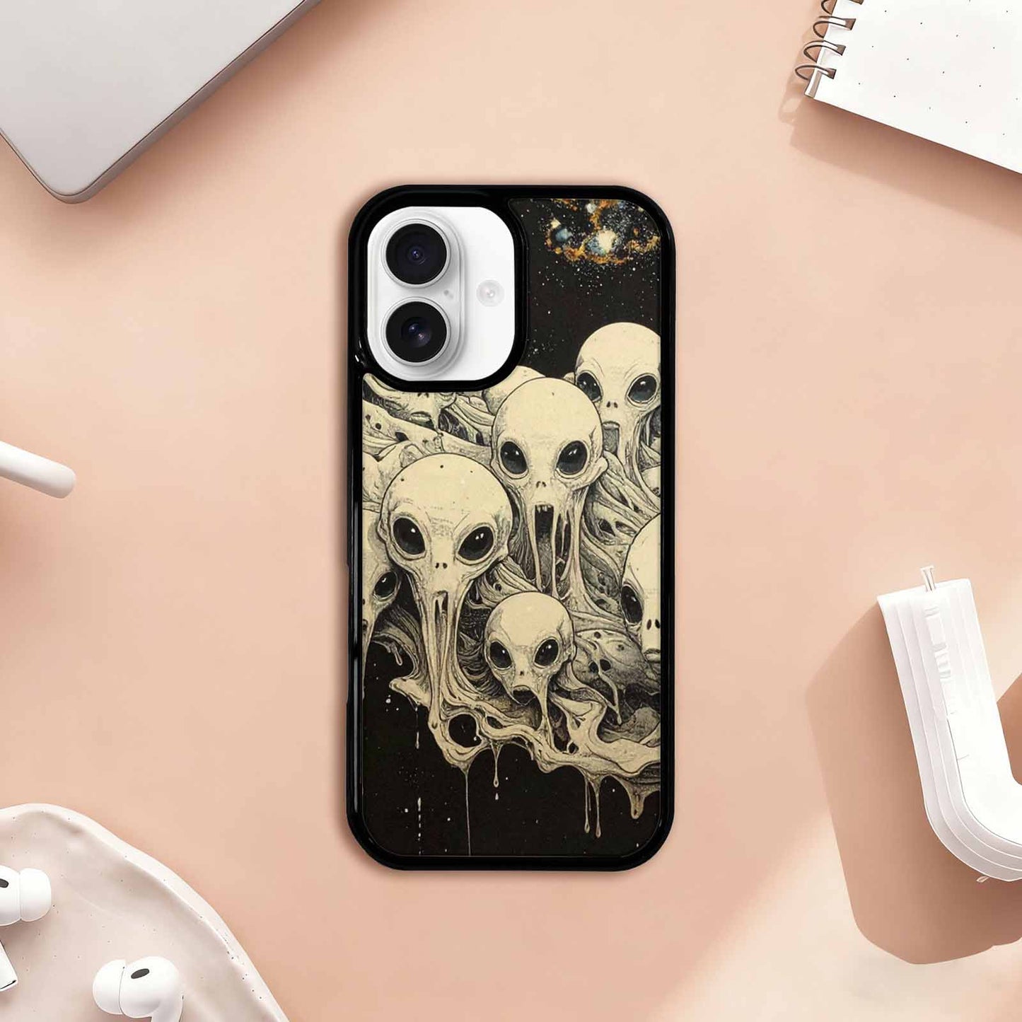 iPhone 17 Case — Melting Aliens Pattern Alien Scifi, Custom Printed Phone Case