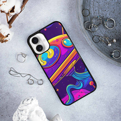 iPhone 16 Plus Case — Alien Ufo Cartoon Art Pattern Groovy, Custom Phone Case