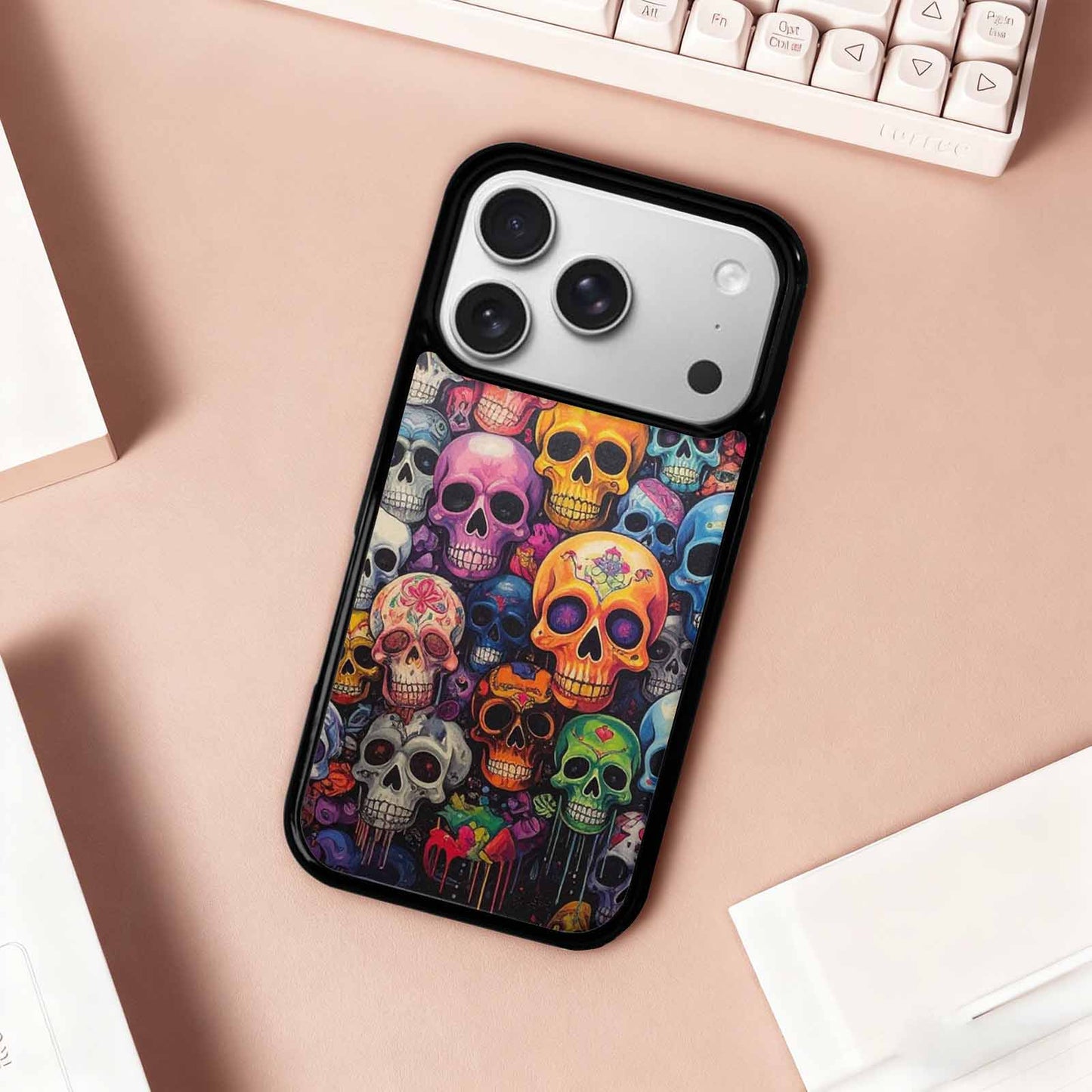 iPhone 17 Pro Case — Skulls General Skulls Pattern Hundreds Gothic, Custom Printed Phone Case
