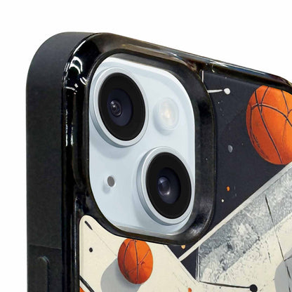 iPhone 15 Case — Basketball Pattern Court Lines And Balls, Custom Printed Phone Case