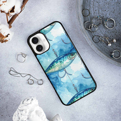 iPhone 16 Plus Case — Fishing Lure And Hook Pattern Seamless, Custom Made Phone Cover