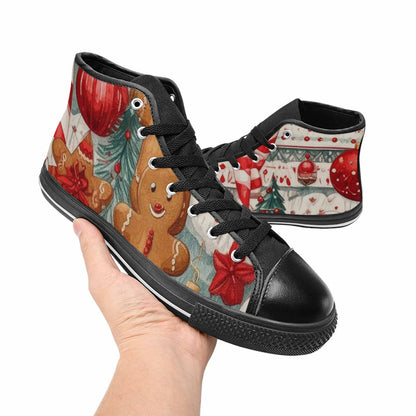 MEN'S Christmas Holly Snowflake High Top Canvas Wallpaper Art Shoes