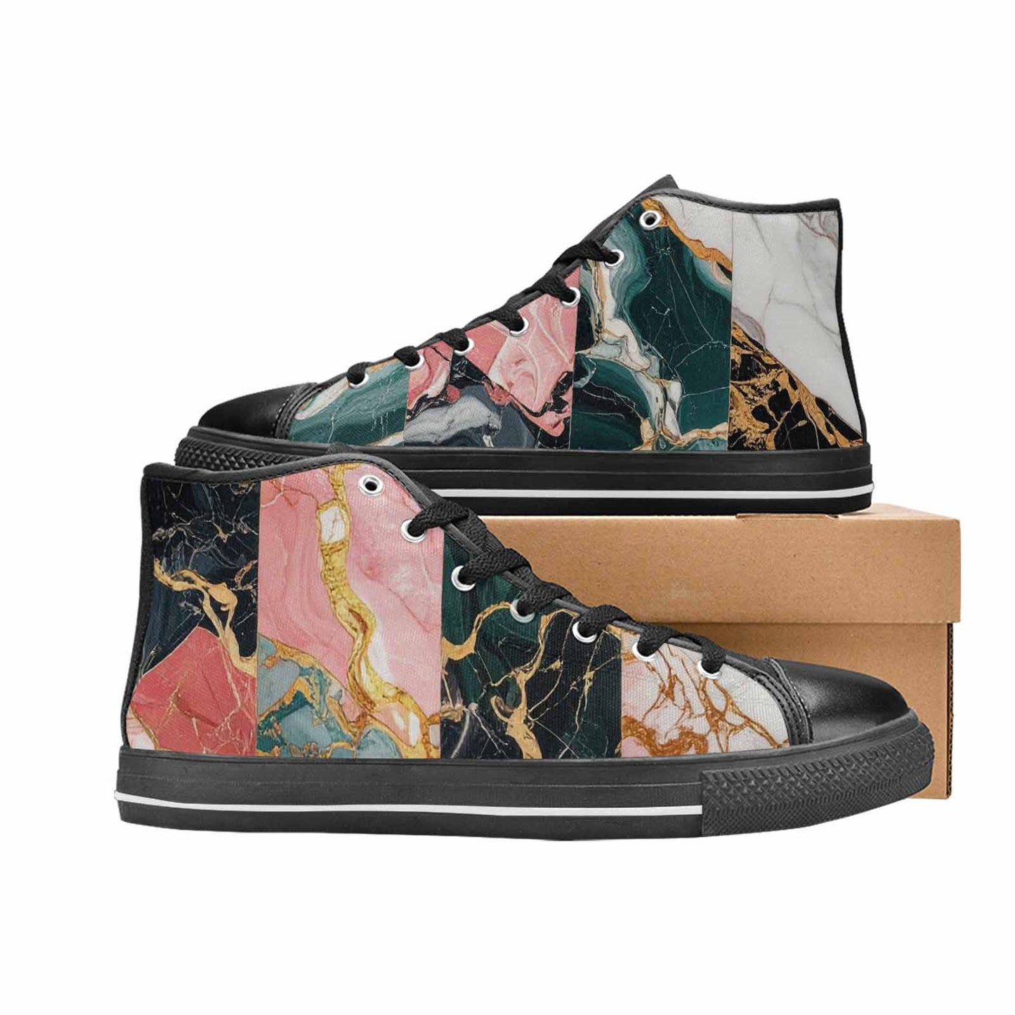WOMEN'S Marble Stone Texture High Top Canvas Dreamcore Custom Sneakers