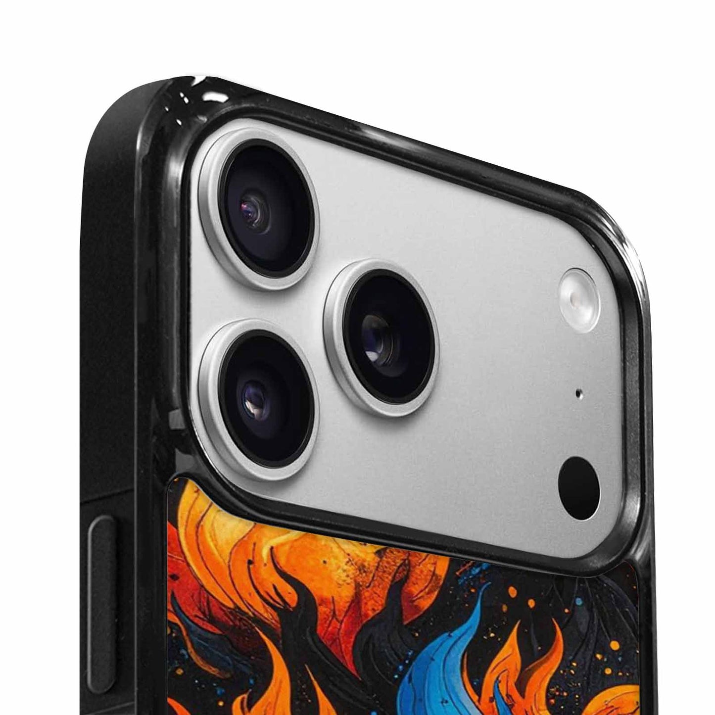 iPhone 17 Pro Case — Black Blue Ink Flame Burst Original, Customized Protective Case