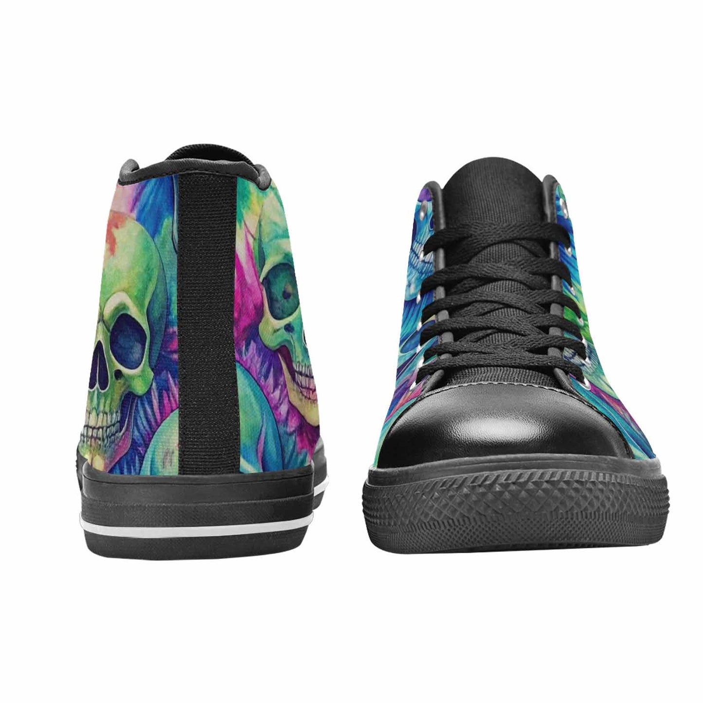 WOMEN'S Tie Dye Skulls Print High Top Canvas Surreal Sneakers