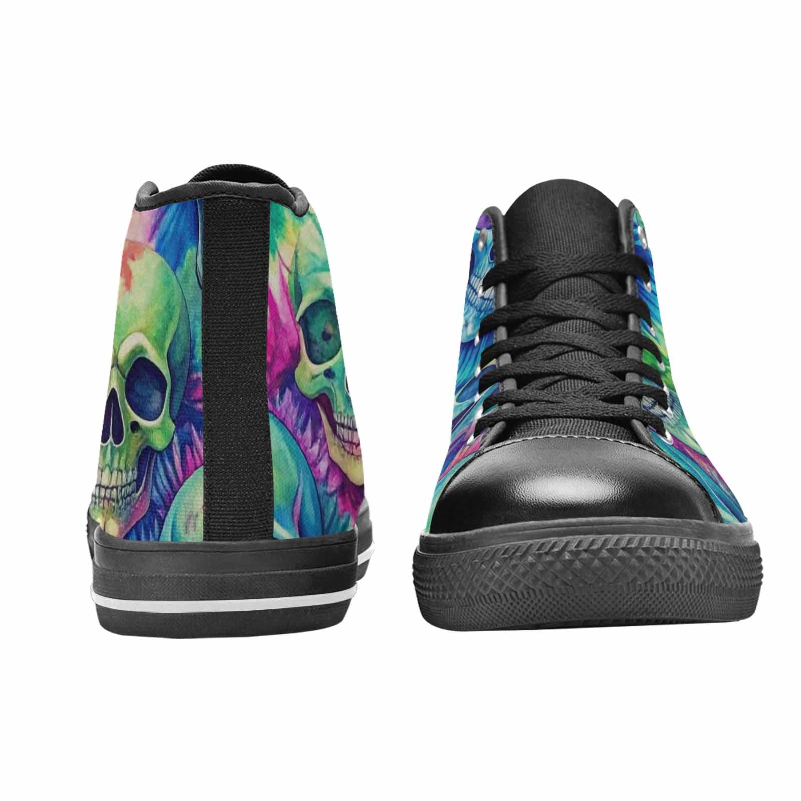 WOMEN'S Tie Dye Skulls Print High Top Canvas Surreal Sneakers