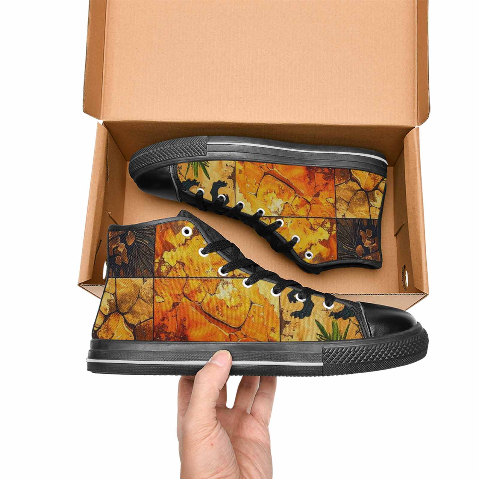 MEN'S Dinosaur Silhouette High Top Canvas Vibrant Chaos Custom Shoes