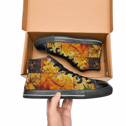 MEN'S Dinosaur Silhouette High Top Canvas Vibrant Chaos Custom Shoes
