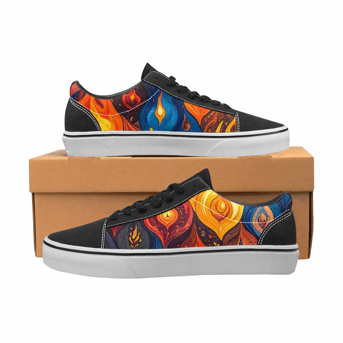 MEN'S Fire Flame Canvas Lace-Up Surreal Custom Sneakers