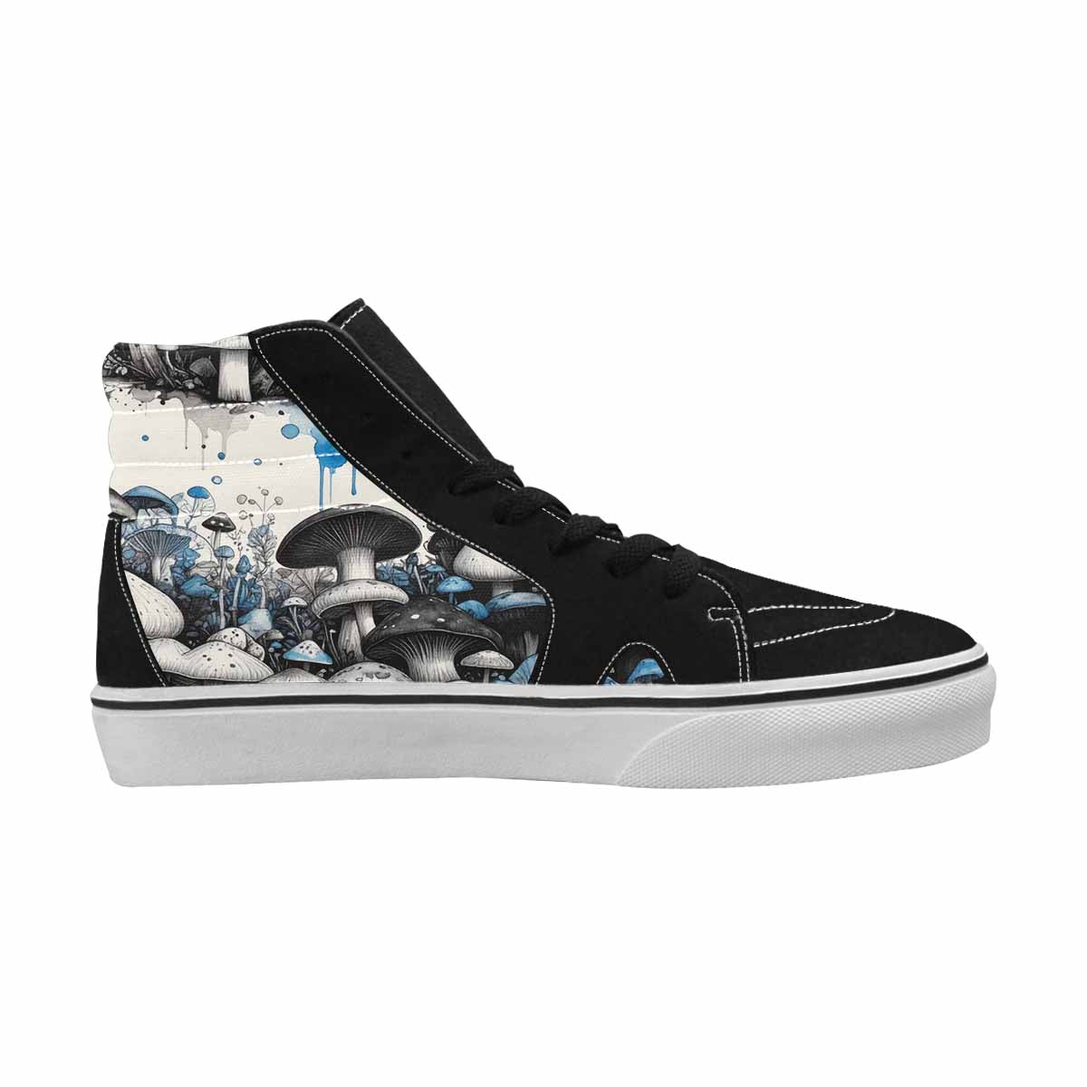 MEN'S Mushrooms Black & Blue Ink High Top Canvas Bold Print Dark Academia Custom Shoes