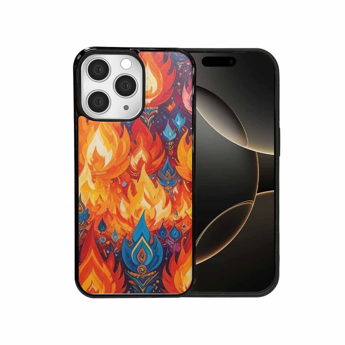 iPhone 15 Pro Max Case — Flame Burst Full Color Vibrant Flame, Custom Print Case Cover