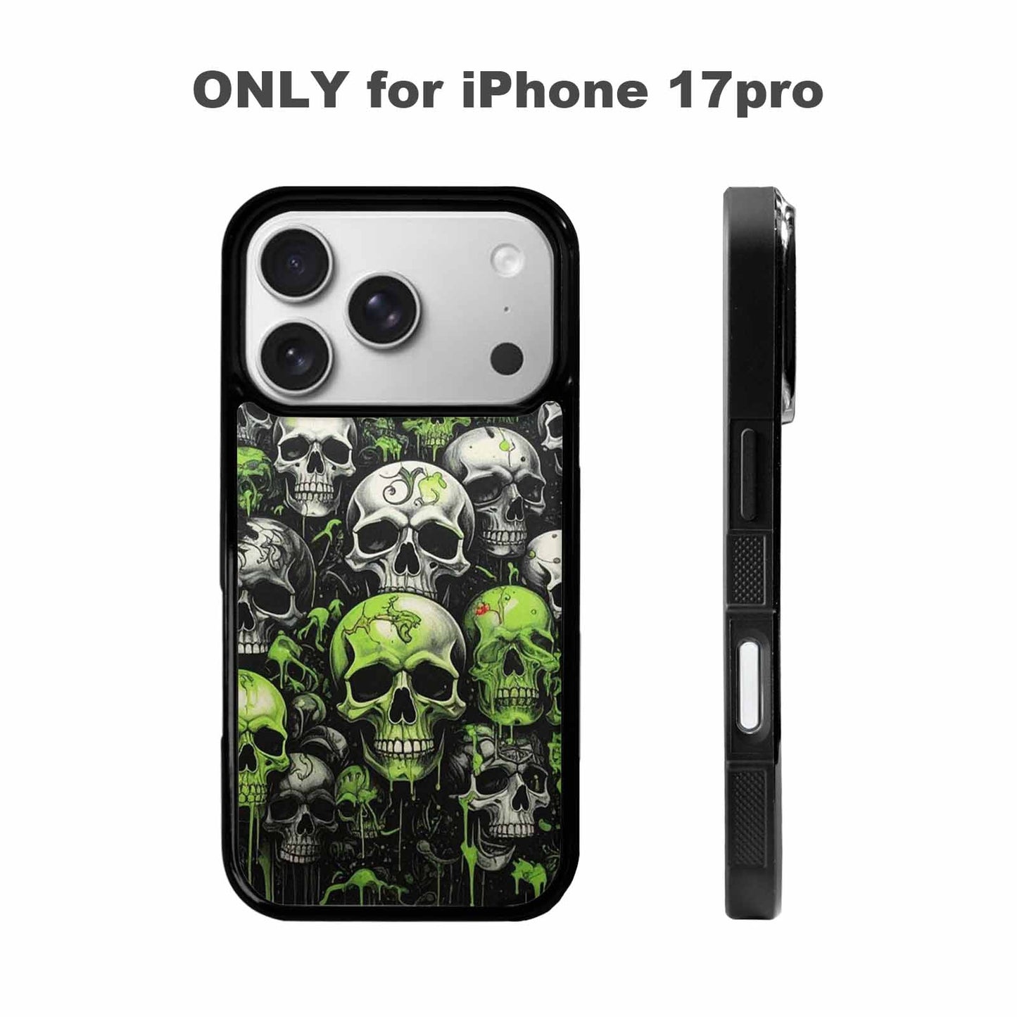 iPhone 17 Pro Case — Skulls General Black Green Ink Gothic, Custom Print Case Cover