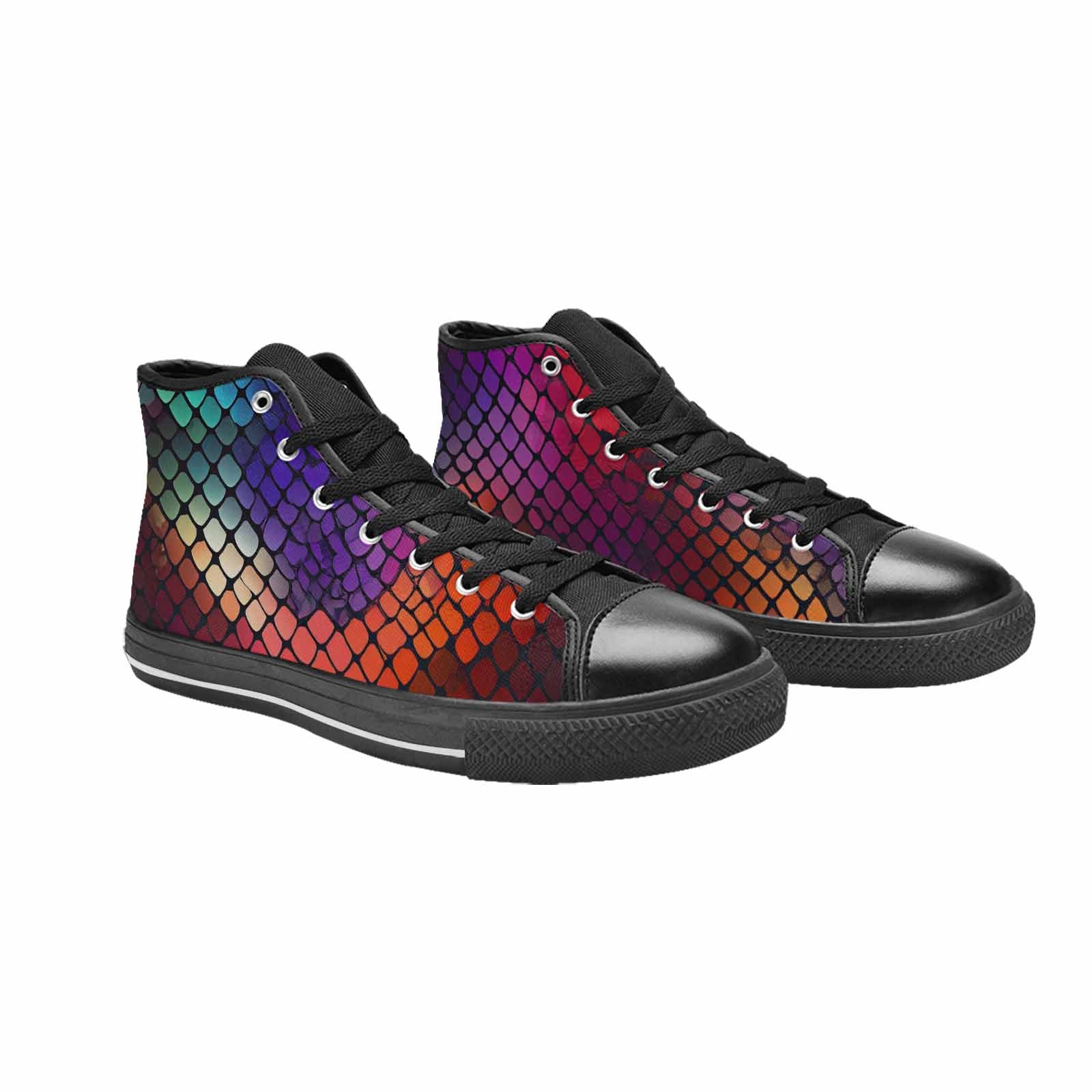 MEN'S Dark Snake Print High Top Canvas Wallpaper Art Shoes