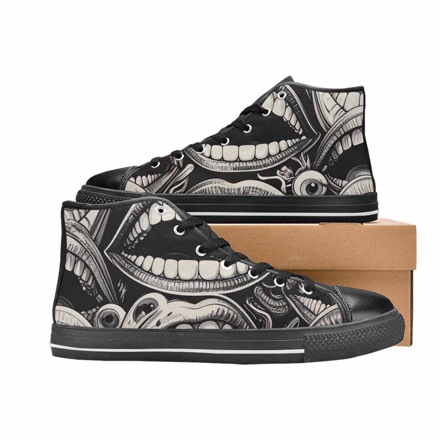 MEN'S Googly Cartoon Mouths High Top Canvas Vibrant Chaos Custom Sneakers