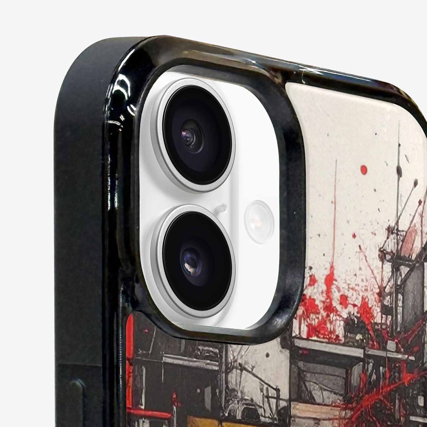 iPhone 16 Case — Liminal Space Fragment Black Red Ink, Unique Phone Case Design
