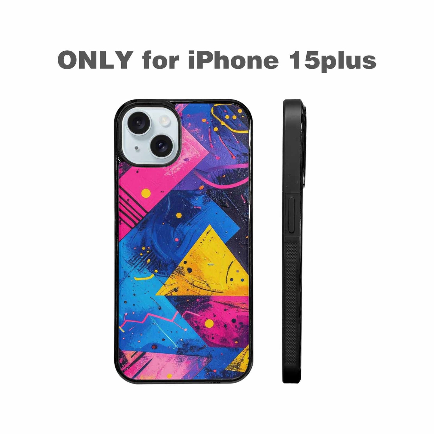 iPhone 15 Plus Case — Memphis Squiggles Triangles Dots, Customized Protective Case