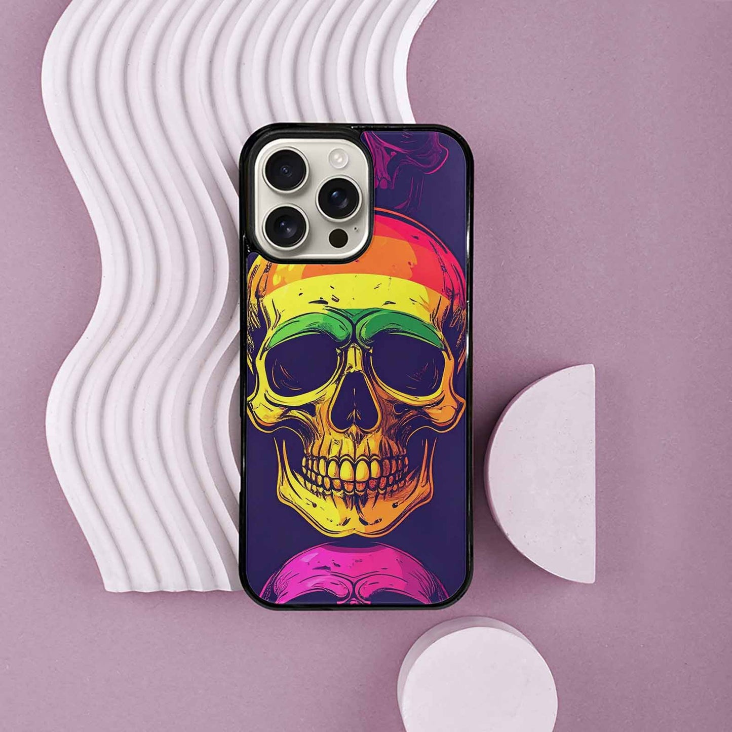 iPhone 16 Pro Max Case — Pride Flag Skulls Seamless Pattern Vibrant, Custom Designed Case Cover