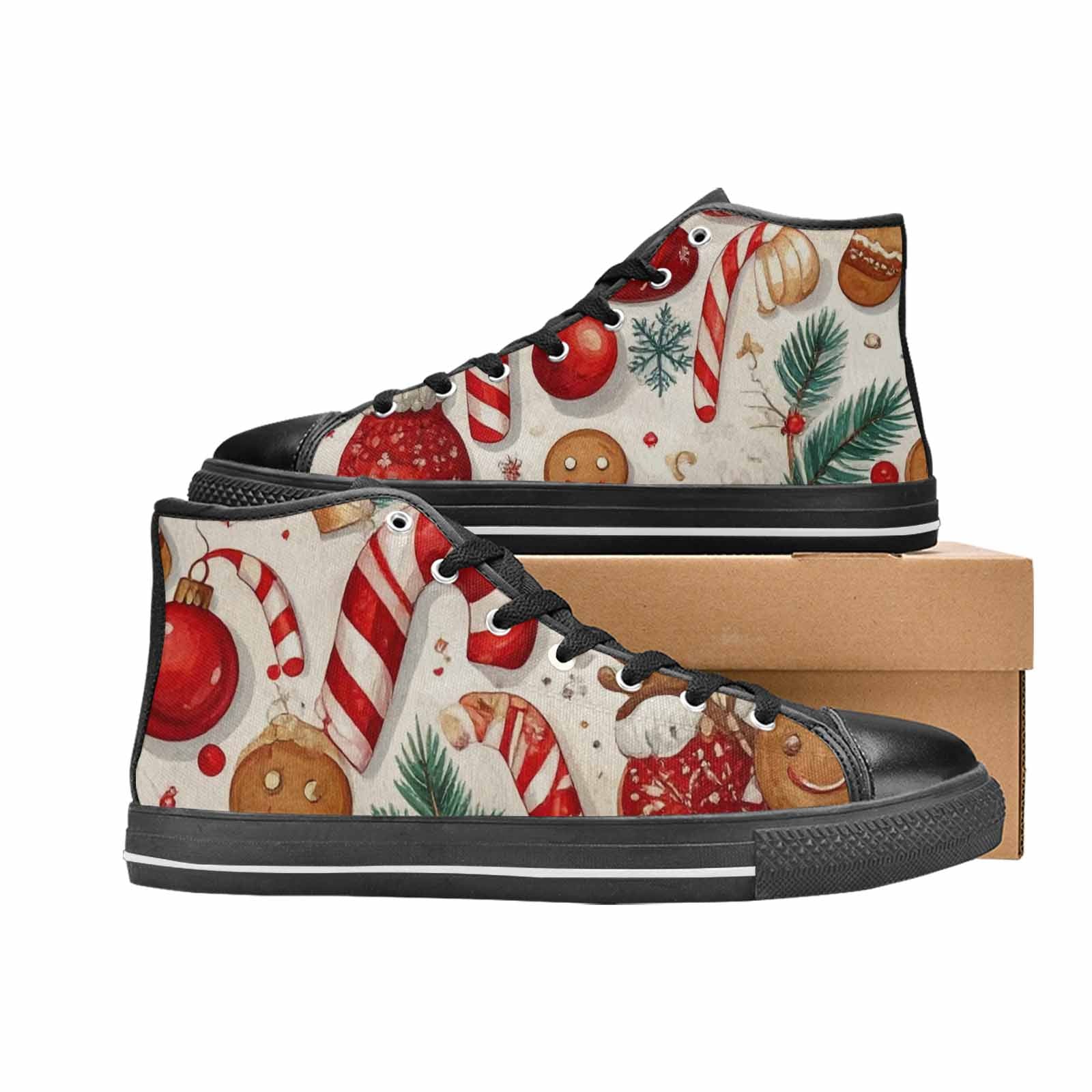 WOMEN'S Christmas Holly Snowflake High Top Canvas Vibrant Chaos Shoes