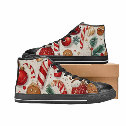 WOMEN'S Christmas Holly Snowflake High Top Canvas Vibrant Chaos Shoes