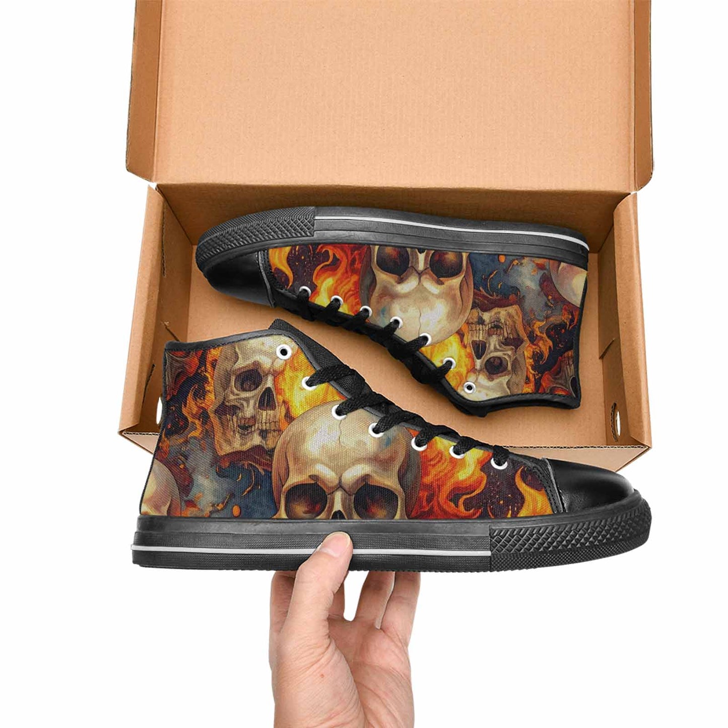 WOMEN'S Skulls - Flaming High Top Canvas Dark Academia Sneakers