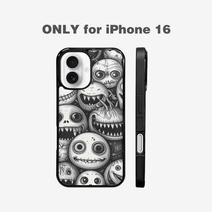 iPhone 16 Case — Black And White Monster Face Collage, Personalized Phone Case