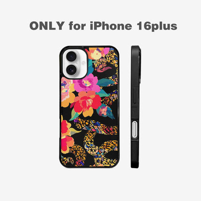 iPhone 16 Plus Case — Floral Snake Print, Custom Art Phone Cover