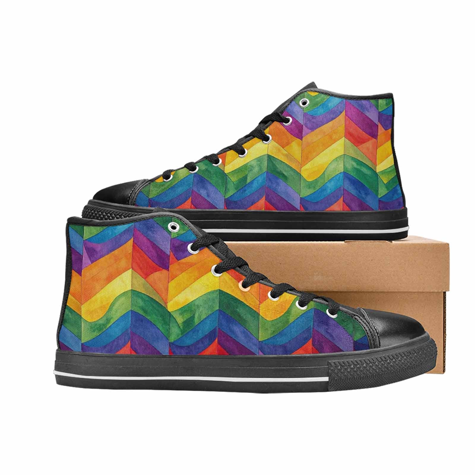 MEN'S Rainbow Pride Flag High Top Canvas Grunge Custom Sneakers