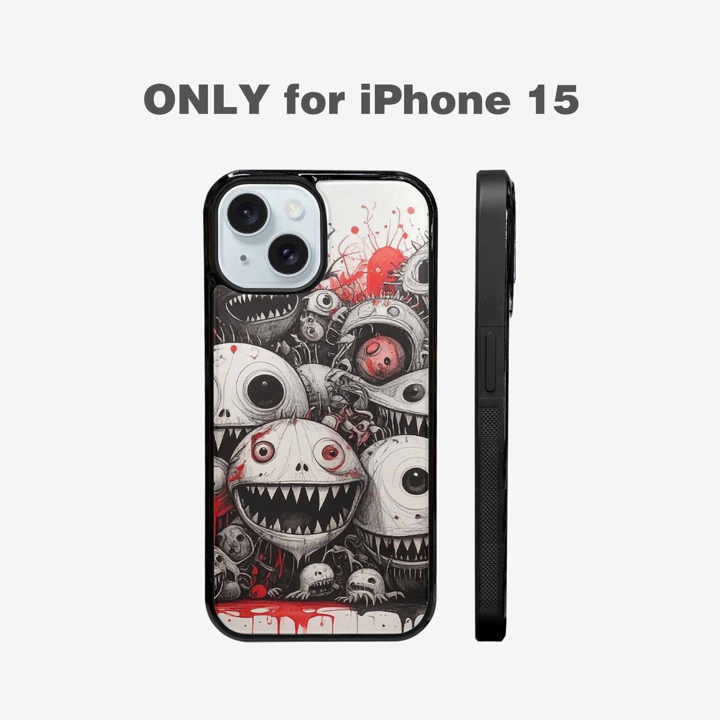 iPhone 15 Case — Multi Eye Monster Black Red Ink, Unique Phone Case Design