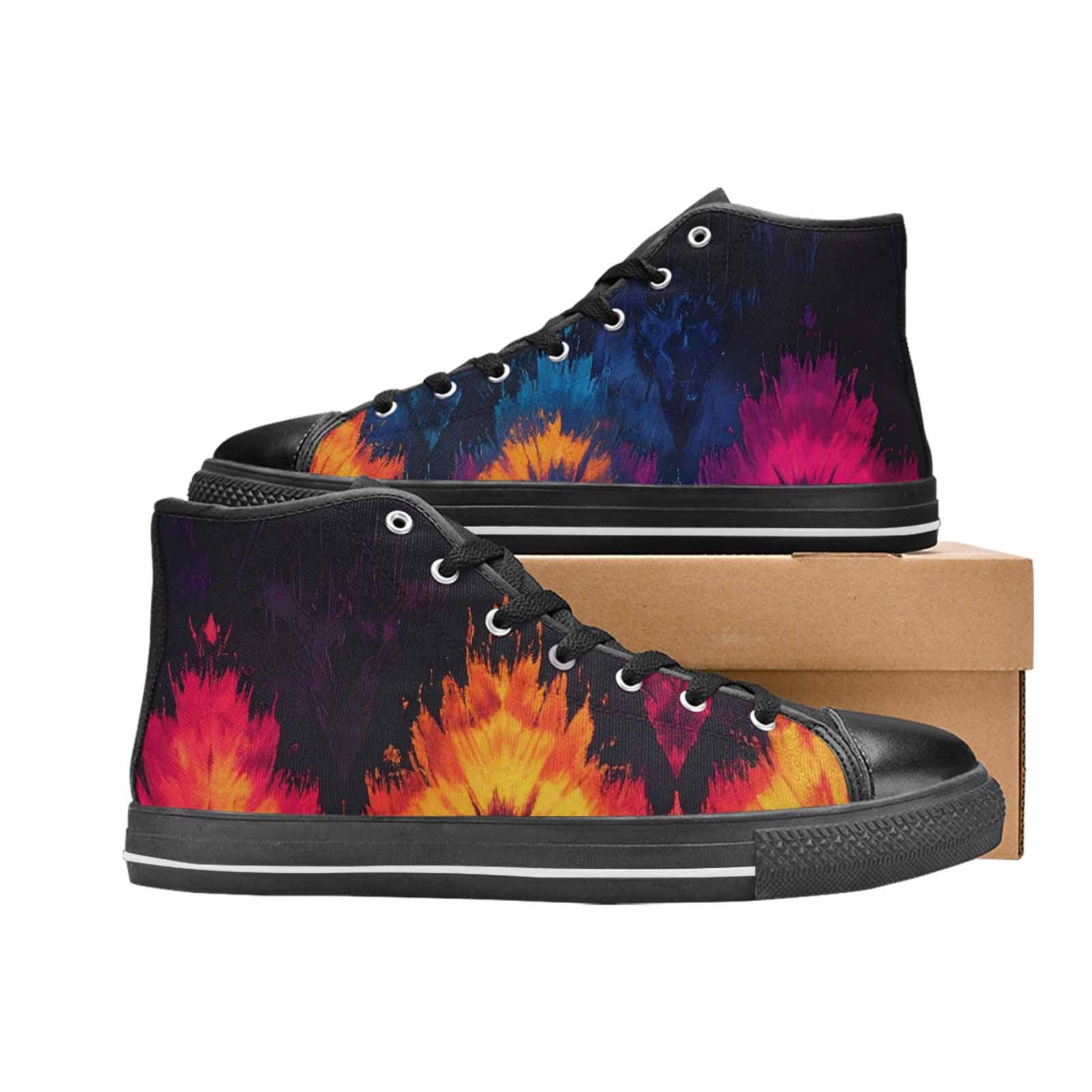 WOMEN'S Tie Dye Dark High Top Canvas Vibrant Chaos Sneakers