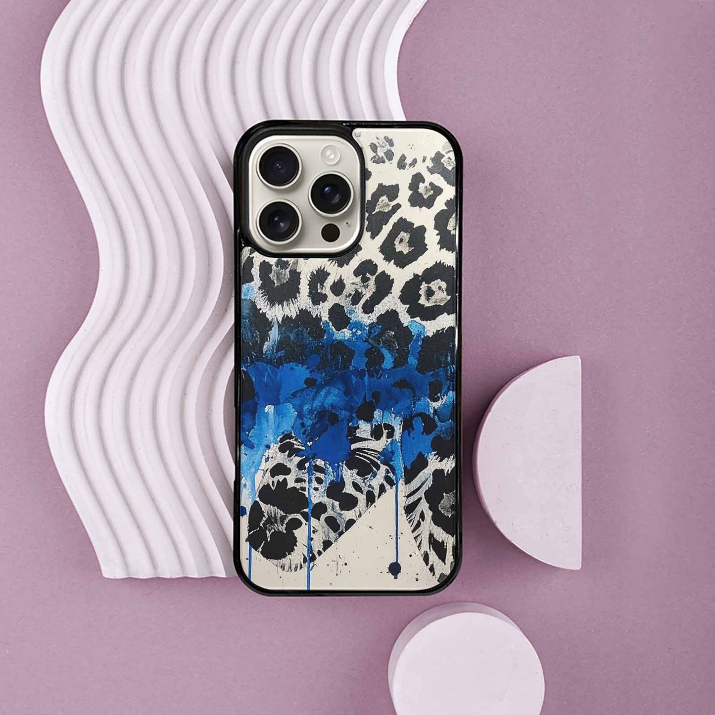 iPhone 16 Pro Max Case — Animal Print Black Blue Ink Animal, Custom Made Phone Cover