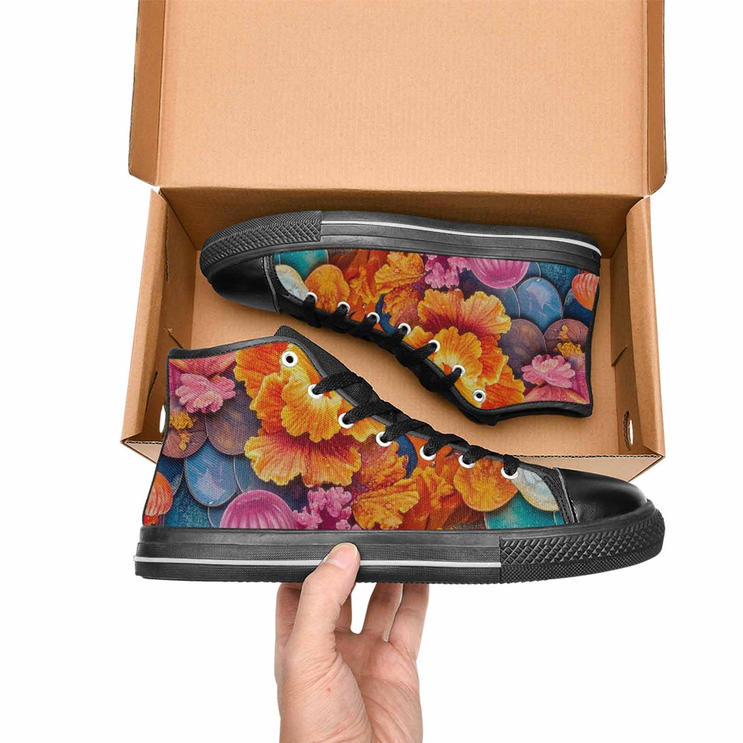 WOMEN'S Fish Scale Coral High Top Canvas Wallpaper Art Custom Shoes