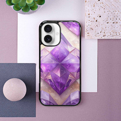 iPhone 16 Case — Amethyst Crystal Art Pattern, Custom Print Case Cover