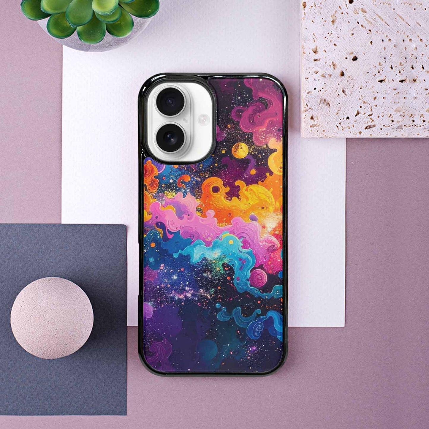 iPhone 16 Case — Cosmic Creature And Object Mashup Pattern, Custom Made Phone Cover