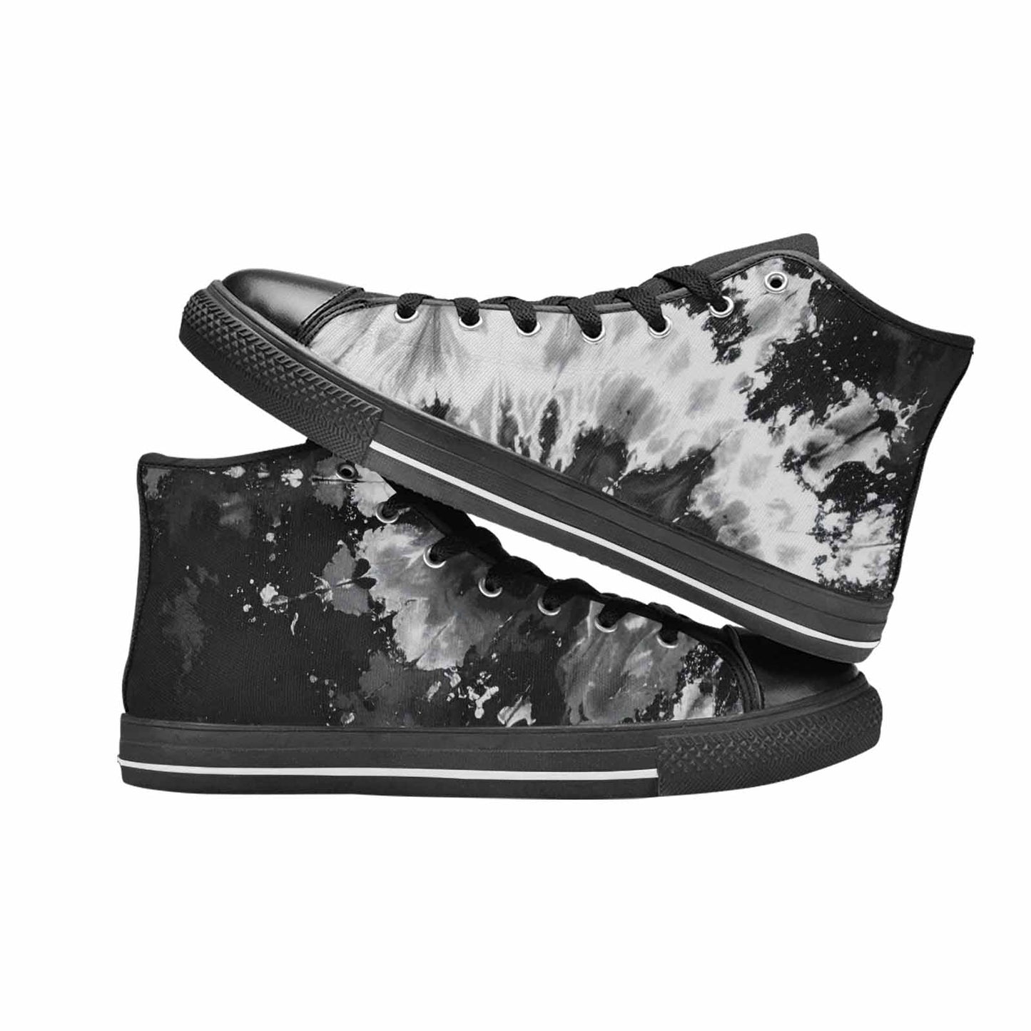 WOMEN'S Tie Dye Acid Wash Black White High Top Canvas Cottagecore Custom Sneakers