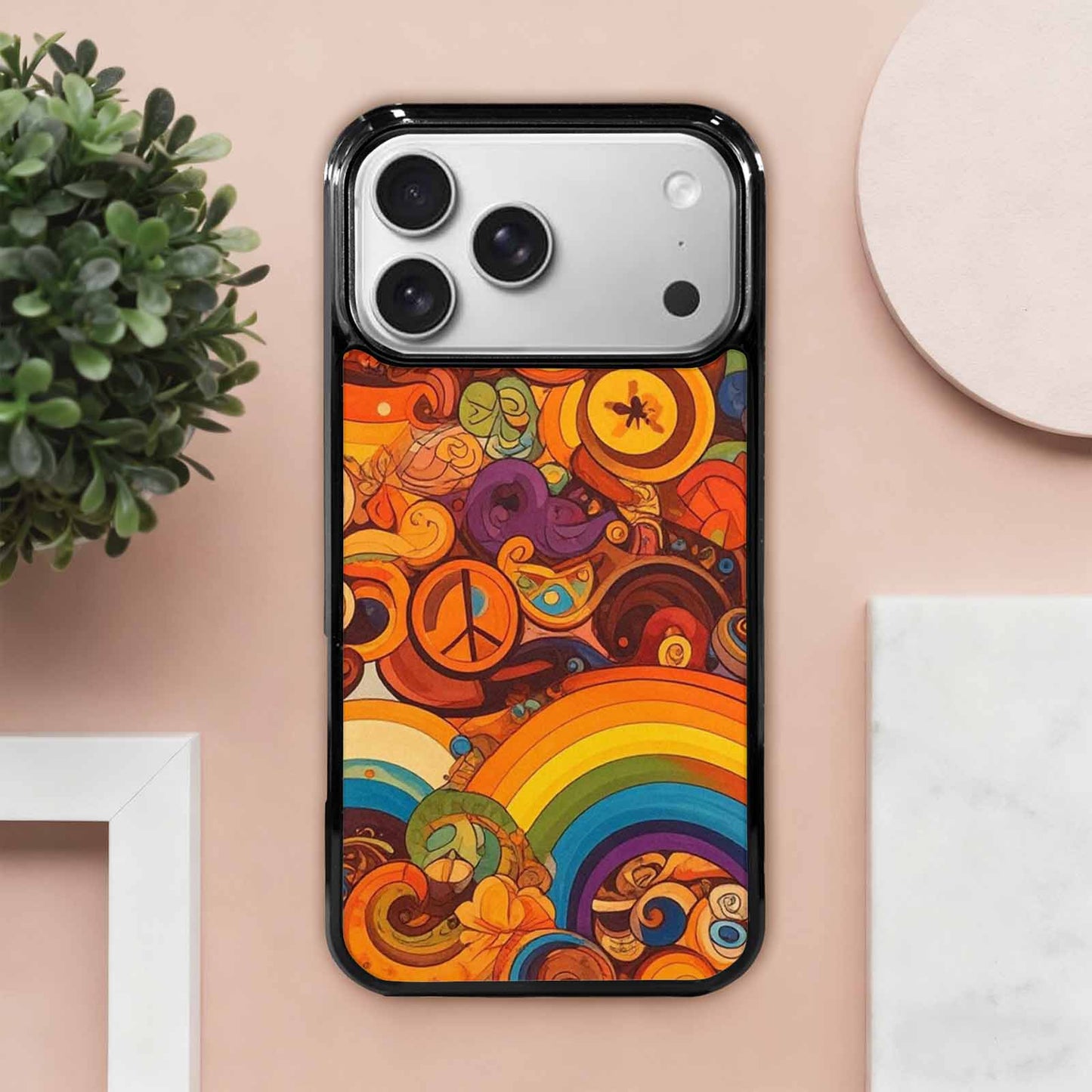 iPhone 17 Pro Max Case — Small Groovy Peace Sign Original Art, Personalized Phone Case