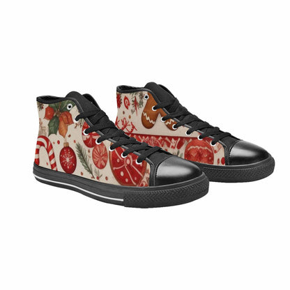 MEN'S Christmas Holly Snowflake High Top Canvas Dark Academia Custom Shoes