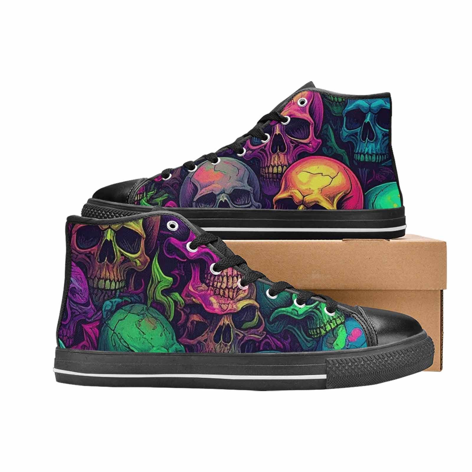 WOMEN'S Skulls - Neon High Top Canvas Wallpaper Art Shoes
