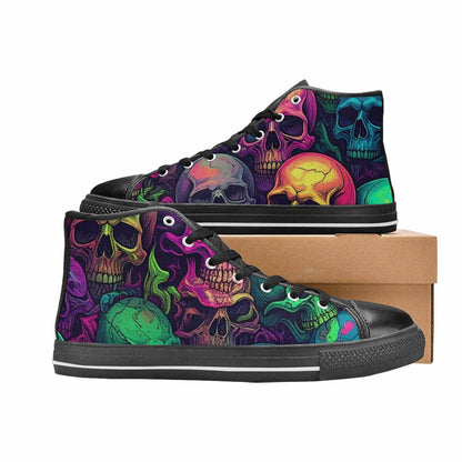 WOMEN'S Skulls - Neon High Top Canvas Wallpaper Art Shoes